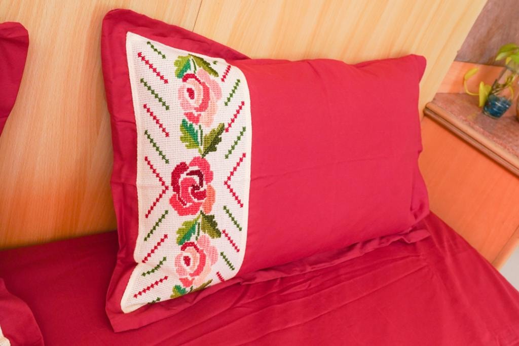 Rose Embroidered Cushion Cover